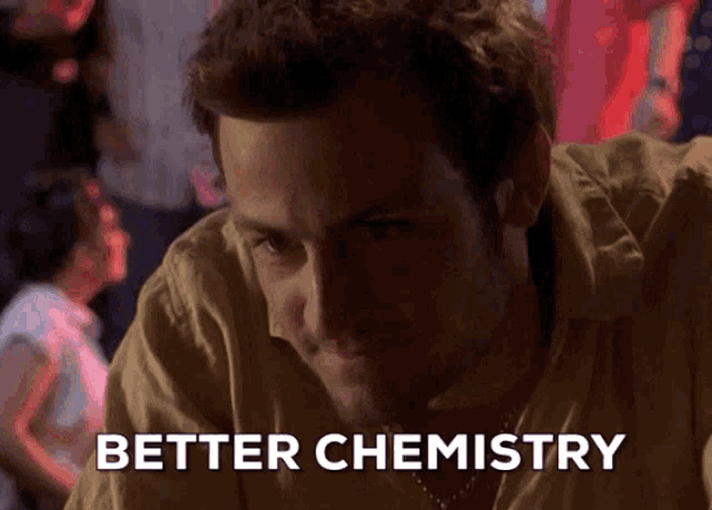 a man says better chemistry in a blurred image