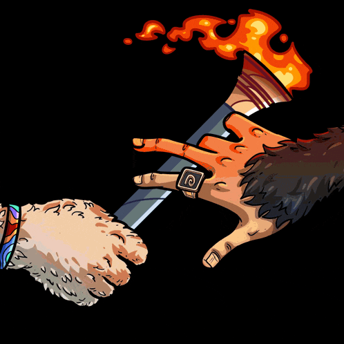 a cartoon of an owl holding a torch with a flame coming out of it
