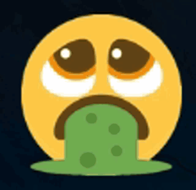 a yellow smiley face with a green liquid coming out of it 's mouth