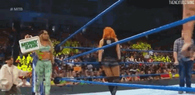 a woman in a wrestling ring with the word capiche on the bottom right