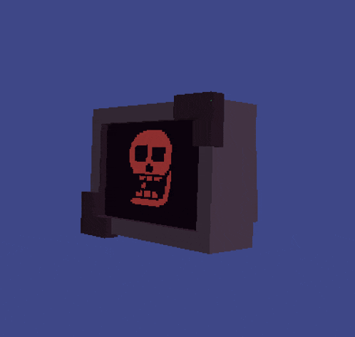 a pixel art drawing of a skull with a mouth open