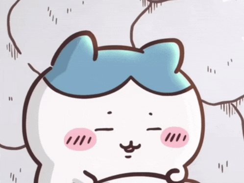a cartoon drawing of a white cat with a blue bow on its head