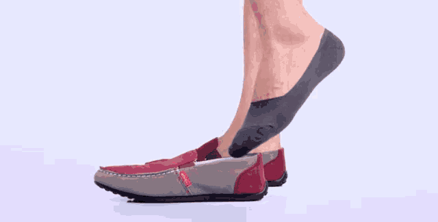 a person wearing a pair of socks and a pair of shoes with a red stripe on the side