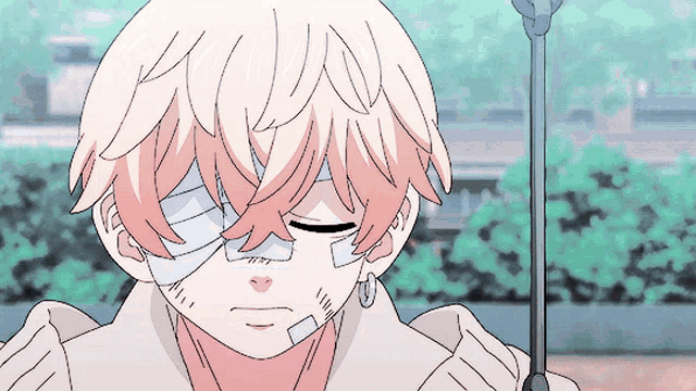 a drawing of a person with bandages on their eyes