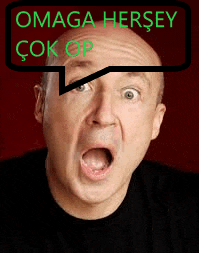 a man with his mouth open and a speech bubble that says omaga hersey çok op