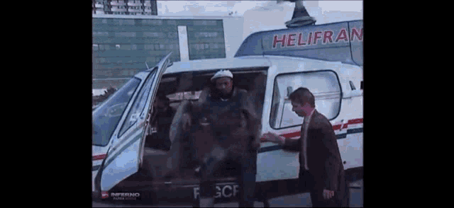 a helicopter with the word helifran on the side