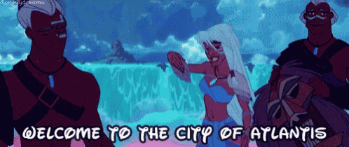 welcome to the city of atlantis is written on a cartoon