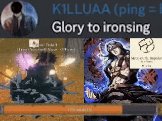 a screenshot of a video game with the words `` glory to ironing '' written on it .