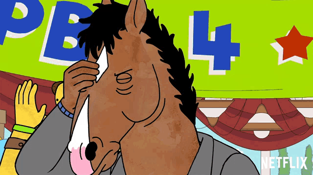 a cartoon of a horse with a netflix logo behind him