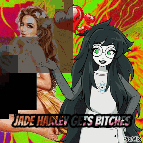 jade harley gets bitches is written on a picture