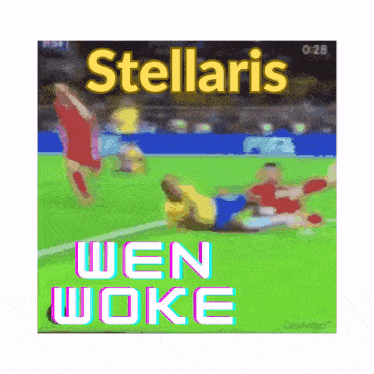 a blurry picture of a soccer game with the words stellaris wen woke