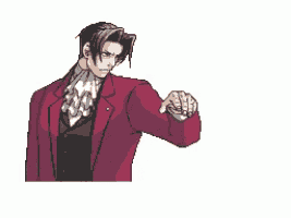a pixel art of a man in a red suit giving a thumbs down