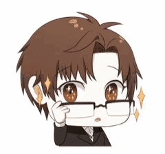 a cartoon of a boy wearing glasses and a suit .