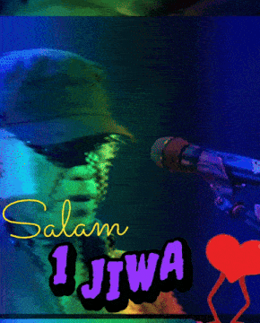 a man singing into a microphone with the words salam 1 jiwa