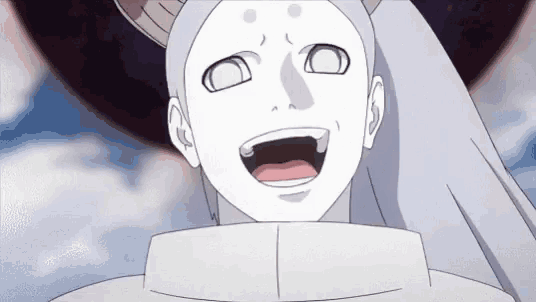 a close up of a cartoon character 's face with a big smile on her face