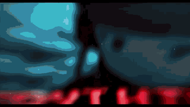 a blue and red background with the word out that is visible