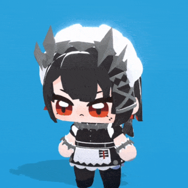 a cartoon character wearing a maid outfit and a hat