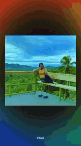 a picture of a person sitting on a bench with the number 20/40 below it