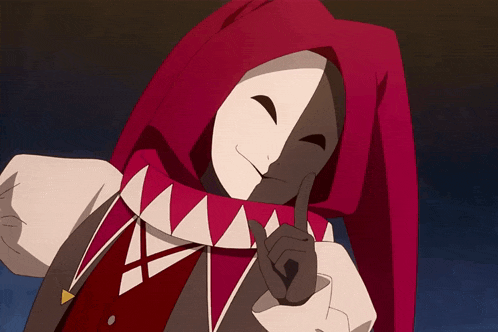 a cartoon character with a red hood and a white mask