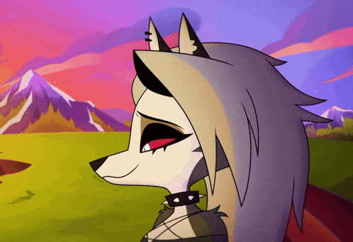 a cartoon drawing of a werewolf with a collar around her neck