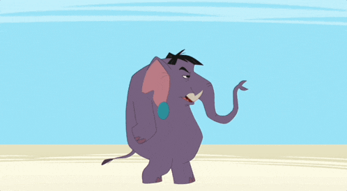 a cartoon of a woman and a purple elephant with horns