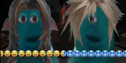 a couple of cartoon characters standing next to each other