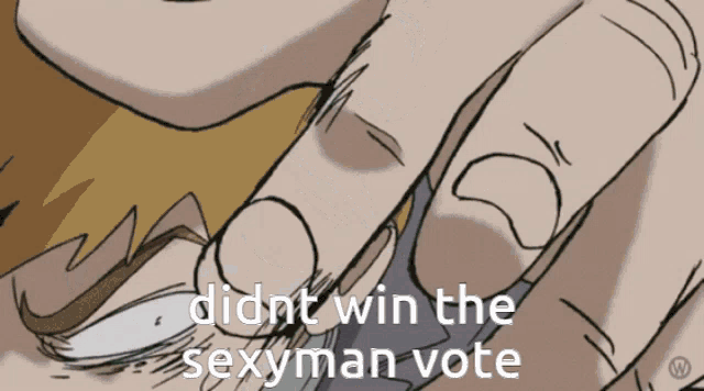 a drawing of a man 's face with the words " didn t win the sexyman vote " below it