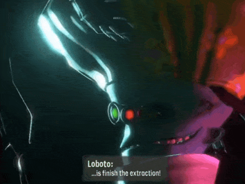 a video game character says loboto is finish the extraction in a dark room