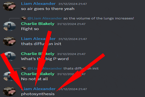 a screenshot of a chat with liam alexander and charlie blakely