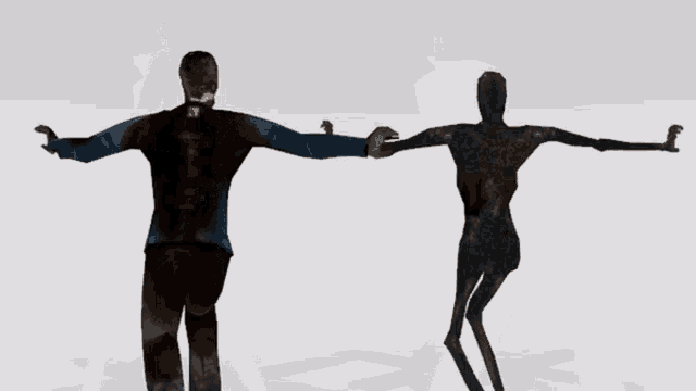 a silhouette of a man and a silhouette of a woman are standing next to each other