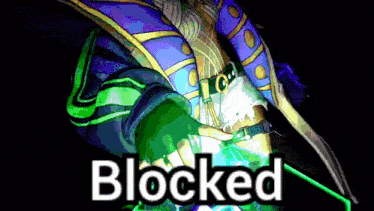 a cartoon character with the word blocked on the bottom right