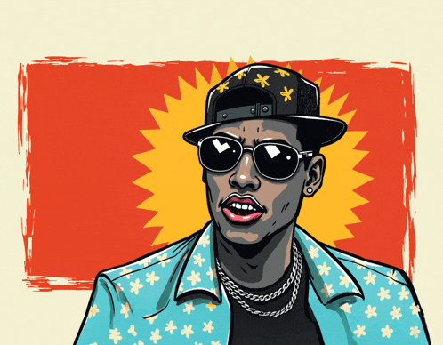 a drawing of a man wearing sunglasses and a hat