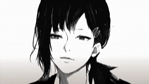 a black and white drawing of a girl with short hair