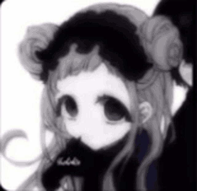a black and white drawing of a girl with a cat ear headband on .