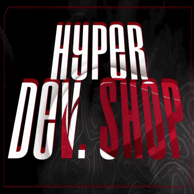 a logo for hyper dev shop with red and white letters