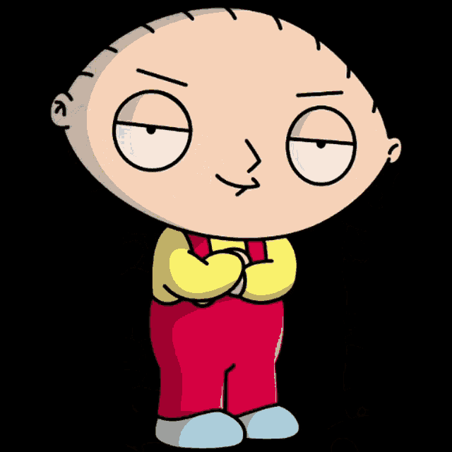 a cartoon character named stewie from the family guy is standing next to a wall