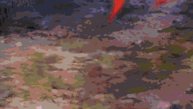 a red flame is coming out of the ground in a painting