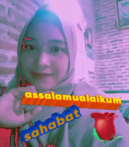 a woman wearing a hijab with the words assalamualaikum sahabat written above her