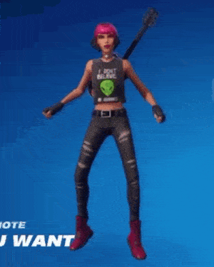 a girl with pink hair is holding a guitar in her hands .