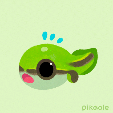 a drawing of a green whale with the name pikaole below it