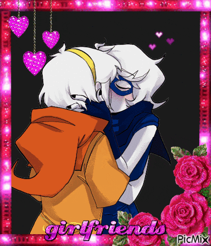 a picture of a couple kissing with the words girlfriends written on it