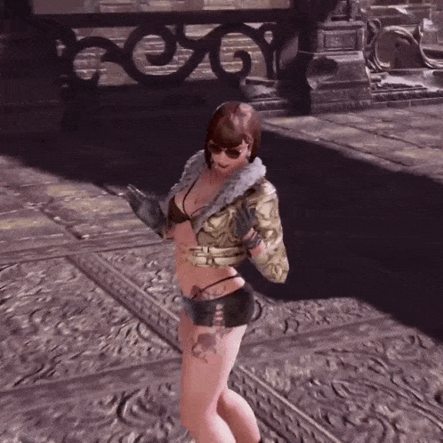 a woman in a video game is wearing sunglasses