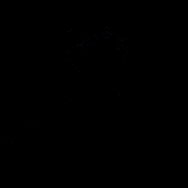a pink circle with a black background is surrounded by purple hands