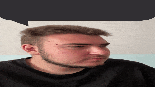 a man with a speech bubble over his head