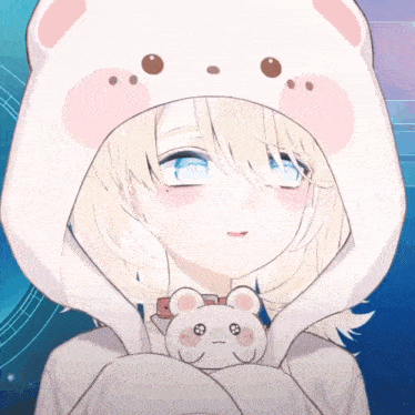 a girl is wearing a white hat and holding a small teddy bear