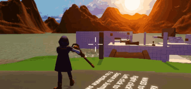 a computer generated image of a person holding a gun with a sunset in the background