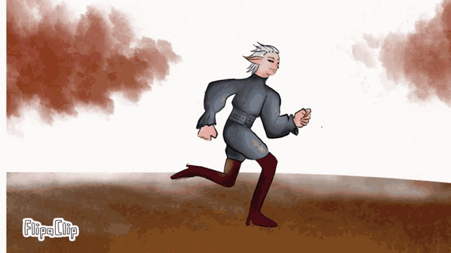 a cartoon drawing of a man running with the words flipaclip on the bottom