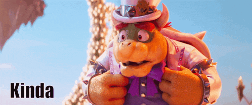 a cartoon character with the word kinda written on the bottom