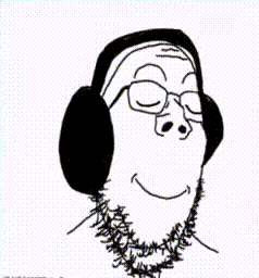 a black and white drawing of a man wearing headphones and a beard .