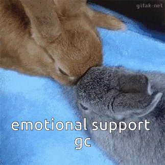 two rabbits are kissing each other with the words emotional support gc below them